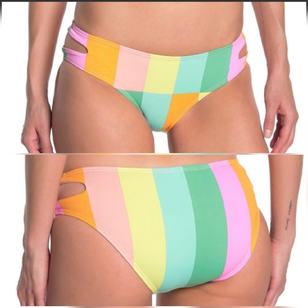 THE BIKINI LAB Stripe Cutout Hipster Bikini Bottom